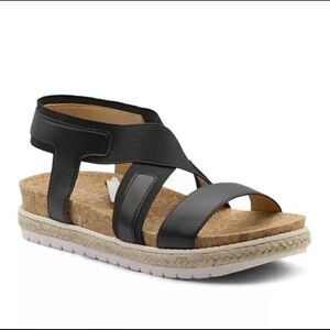 Adrienne Vittadini Sport Cork Espadrille Platform Stretch Strap Slip-on Sandals